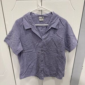 REI Purple Button Down Textured Short Sleeve Shirt